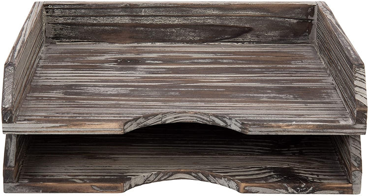 Set of 2 Rustic Torched Wood Desktop Stacking Document Trays-MyGift