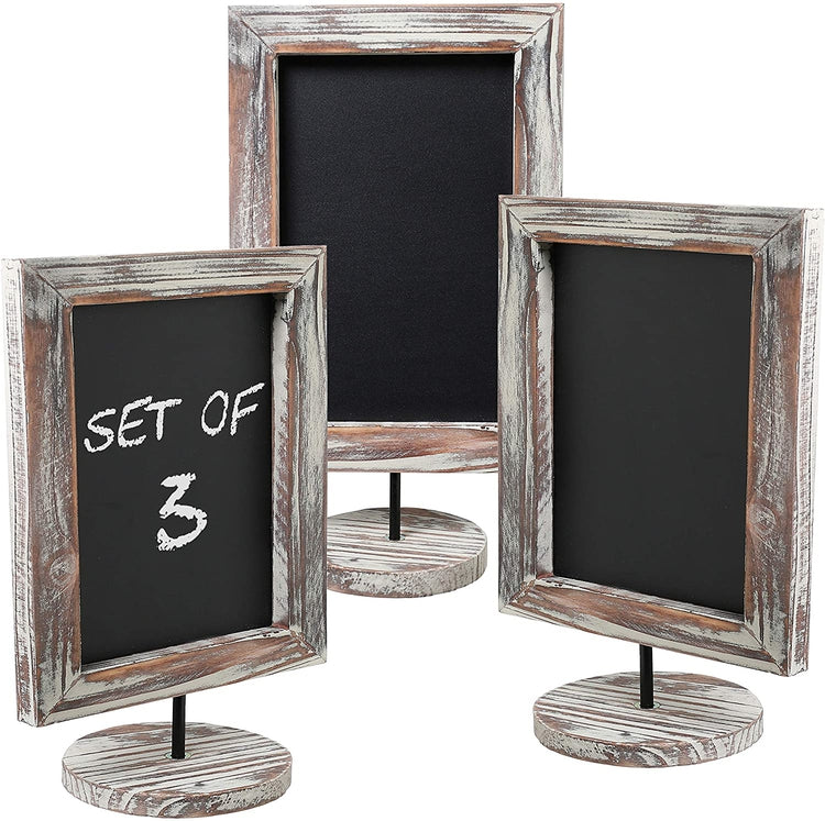 Set of 3 Rectangular Torched Wood Frame Tabletop Chalkboard Sign-MyGift