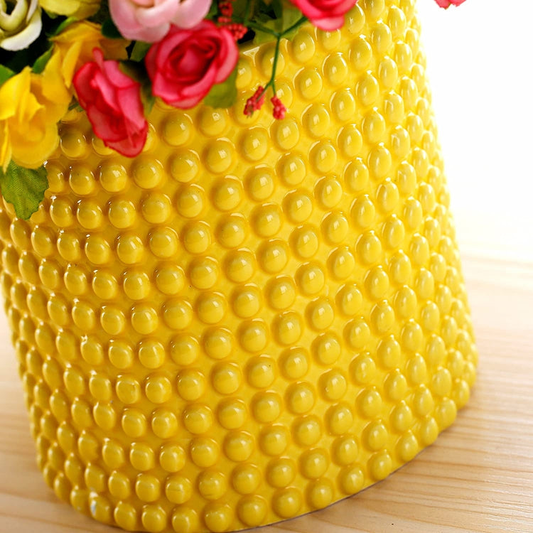 Set of 2 Yellow Ceramic Hobnail Textured Vintage Style Succulent Planters Flower Pots-MyGift