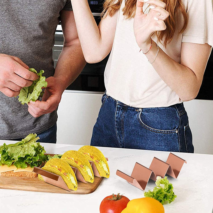 Set of 4, Copper Stainless Steel Taco Holder Tray-MyGift