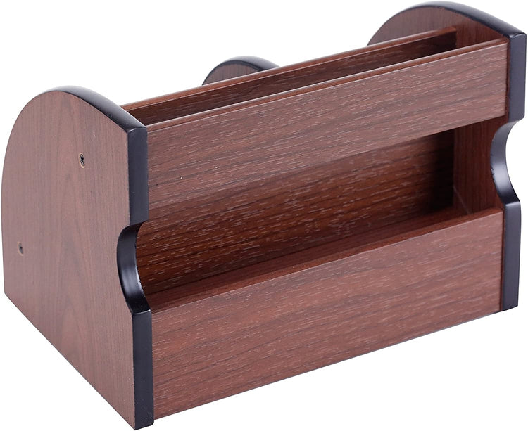 Black and Brown Wood Office Desk Organizer and Charging Station with 5-Compartments and Storage Drawer-MyGift