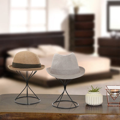 Set of 2, Black Wire Metal Hat and Cap Display Racks, Decorative Wig H ...