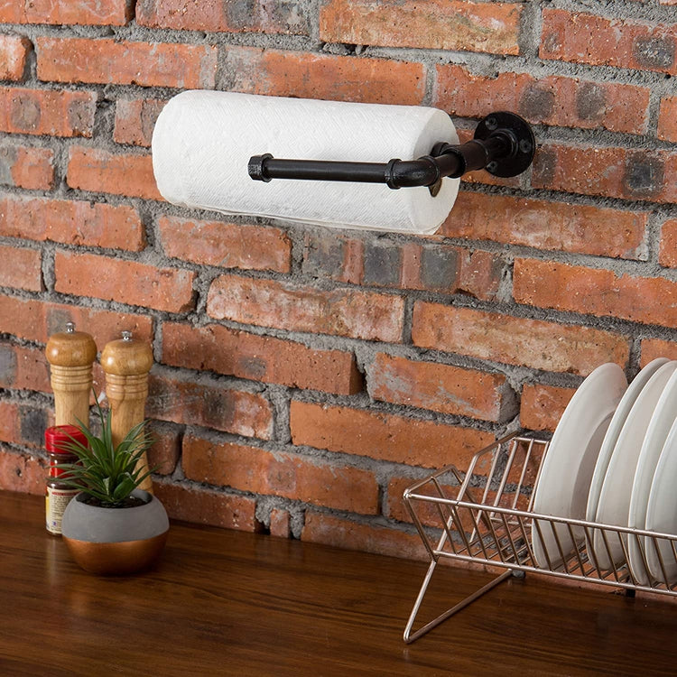 Wall-Mounted Under Cabinet Industrial Paper Towel Rack and Dish Towel Holder-MyGift