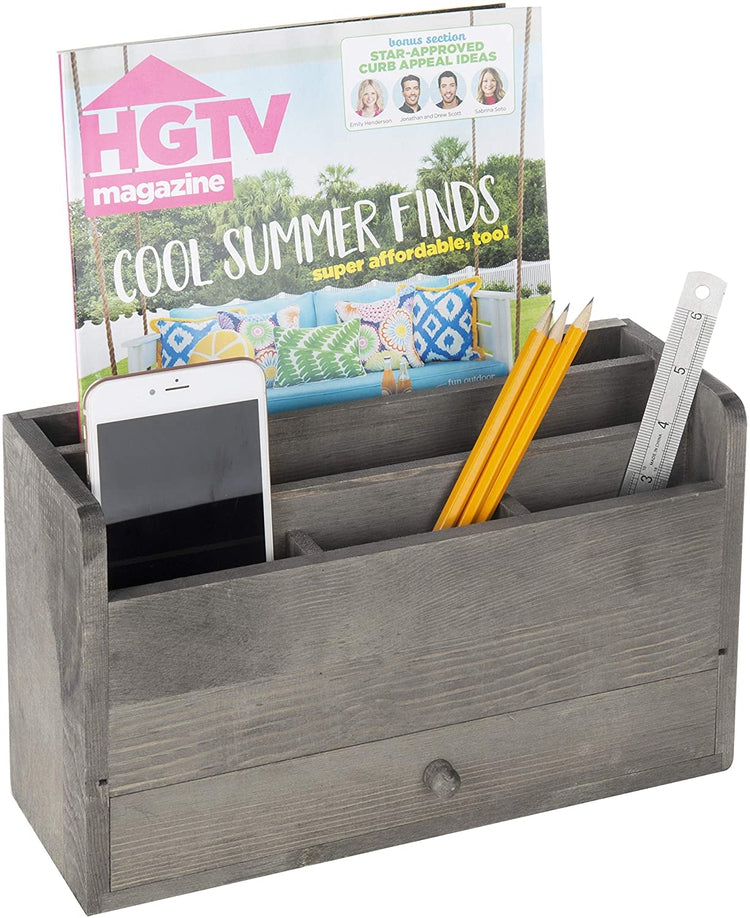 Rustic Gray Wood Desk Organizer & Office Document Storage with Pull Out Drawer-MyGift