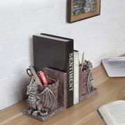 Dragon Guard Castle Decorative Resin Bookends, Stone Colored Pencil Holders-MyGift