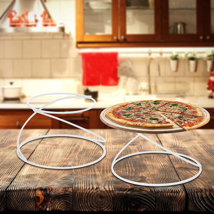 Set of 2, White Metal Wire Spiral Design Tabletop Pizza Tray Risers, Circular Serving Display Stands-MyGift