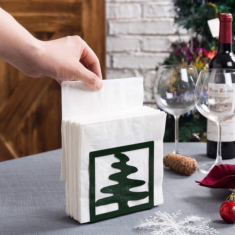 Forest Green Metal Napkin Holder w/ Modern Christmas Tree Design - MyGift