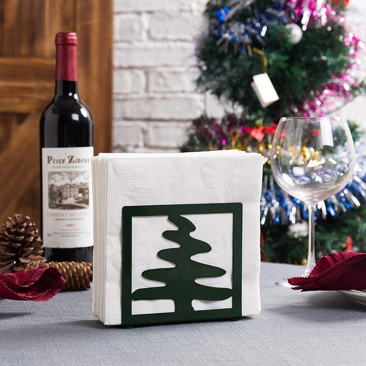 Forest Green Metal Napkin Holder w/ Modern Christmas Tree Design - MyGift