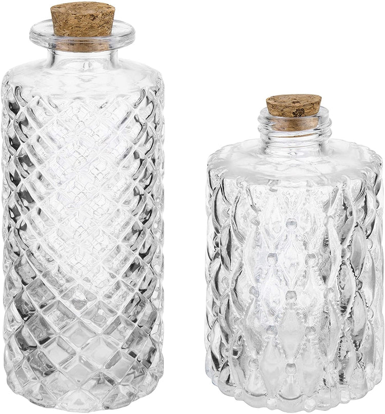 Set of 2, Vintage Embossed Clear Glass Bottles with Cork Lid-MyGift