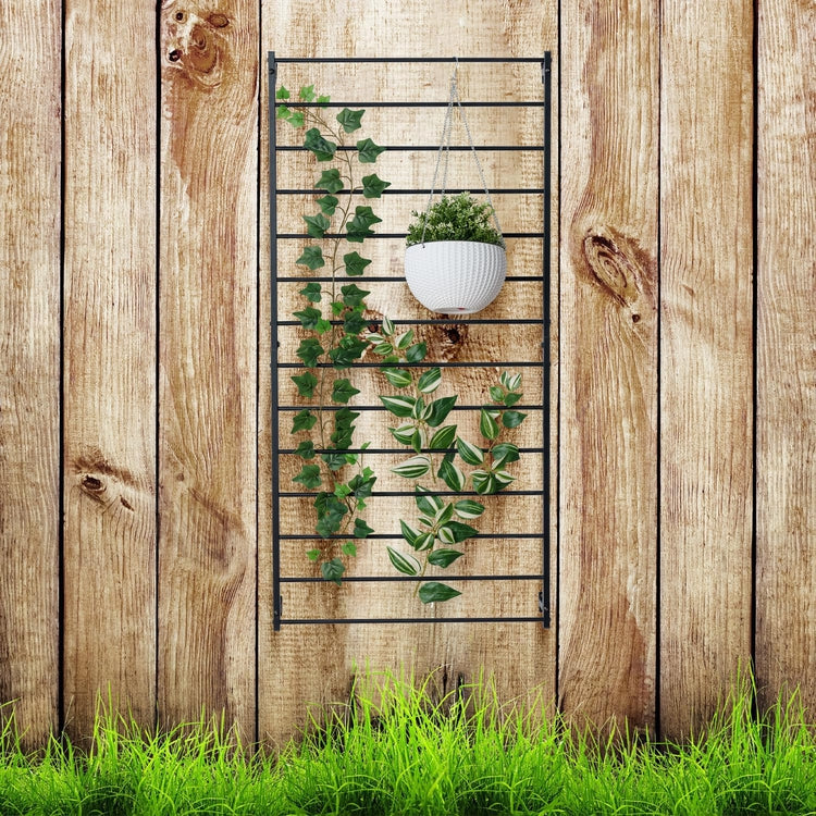 Matte Black Metal Wall Mounted Trellis, Outdoor Hanging Support Frame for Climbing Garden Plants and Crawling Vines-MyGift