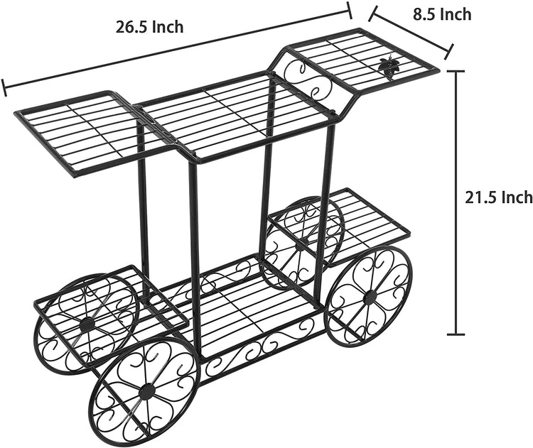 6 Tier Black Metal Garden Cart Planter Display Stand, Indoor Flower Pot Organizer Rack-MyGift