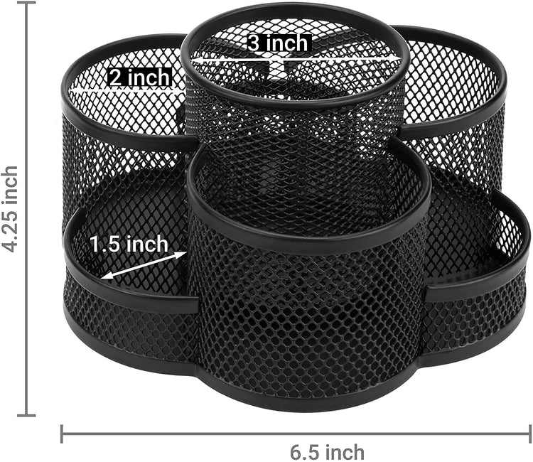 Set of 2 Rotating Black Metal Mesh Office Supplies Organizer, Desktop Stationary Storage Caddy-MyGift