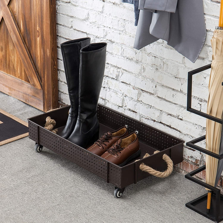Industrial Brown Metal Rolling Shoe Cart, Rolling Planter Storage and Display-MyGift