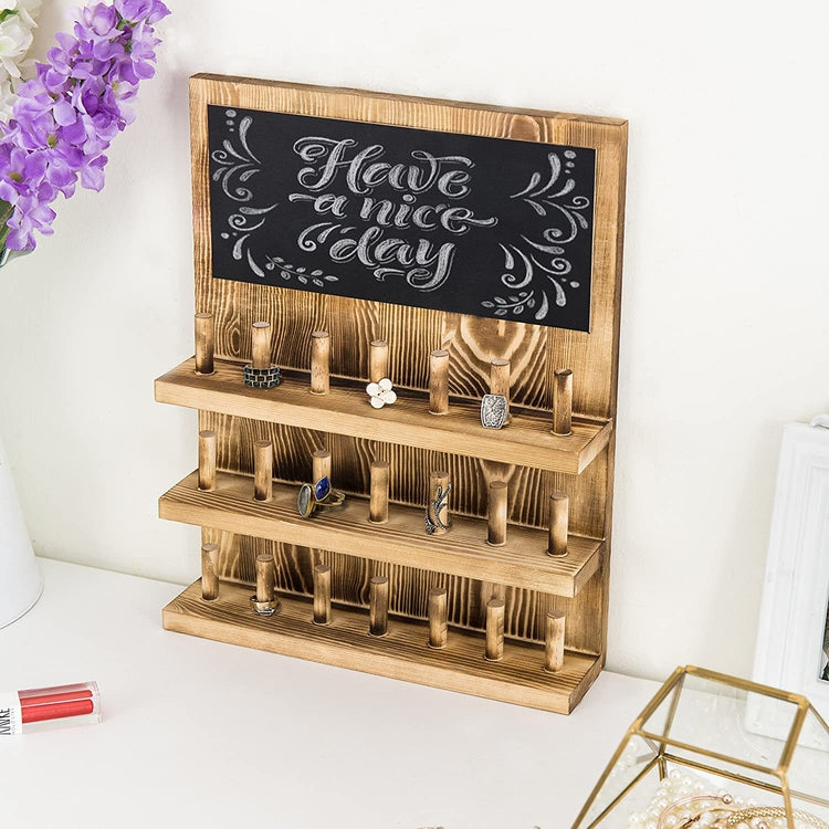 3 Tier Wood Jewelry Organizer with 21 Peg Ring Holder and Chalkboard-MyGift