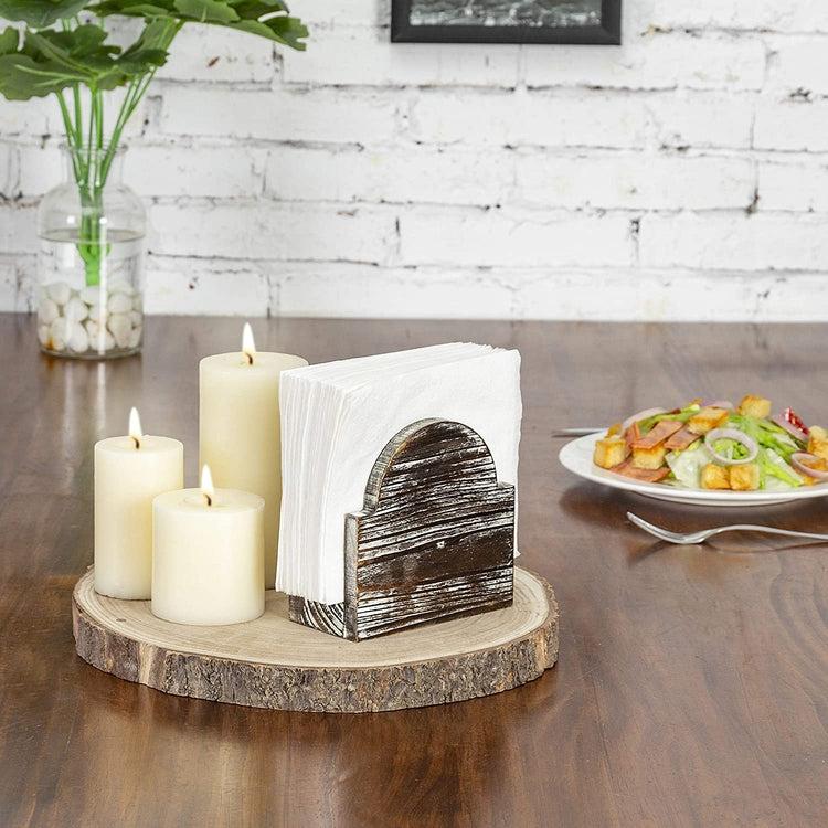 Rustic Torched Wood Arched Tabletop Napkin Holder-MyGift