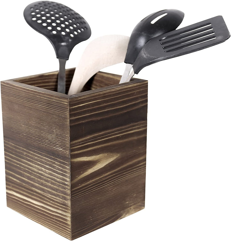 Rustic Burnt Wood Kitchen Utensil Holder, Kitchen Organizer-MyGift
