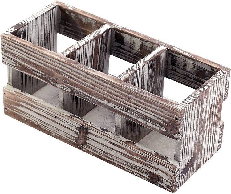Torched Wood Desktop Office Supplies with 3-Compartments, Caddy Desk Organizer Storage Holder-MyGift