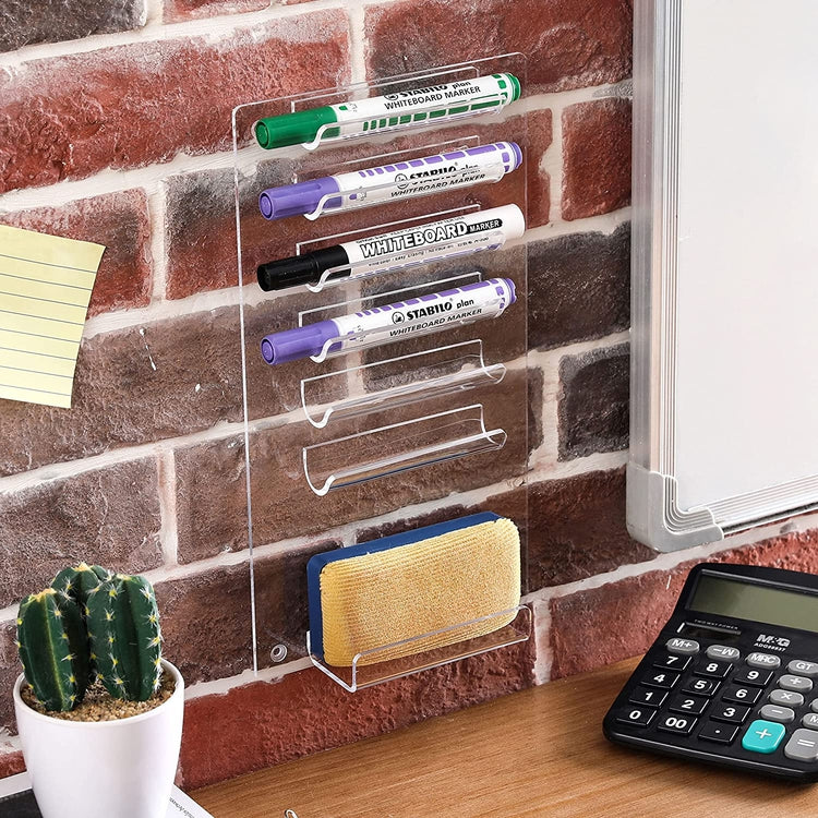 Clear Acrylic Wall Mounted Whiteboard Organizer Rack, Storage Shelf for Dry Erase Markers and Eraser Slot, Set of 2-MyGift
