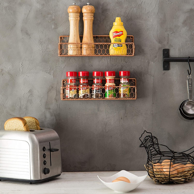 Wall-Mounted Copper-Tone Chicken Wire Spice Racks, Set of 2 – MyGift