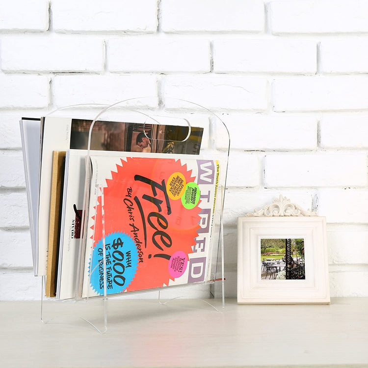 Clear Acrylic Office Desktop Magazine Holder Display Stand, Document File Folder Storage Organizer Rack-MyGift