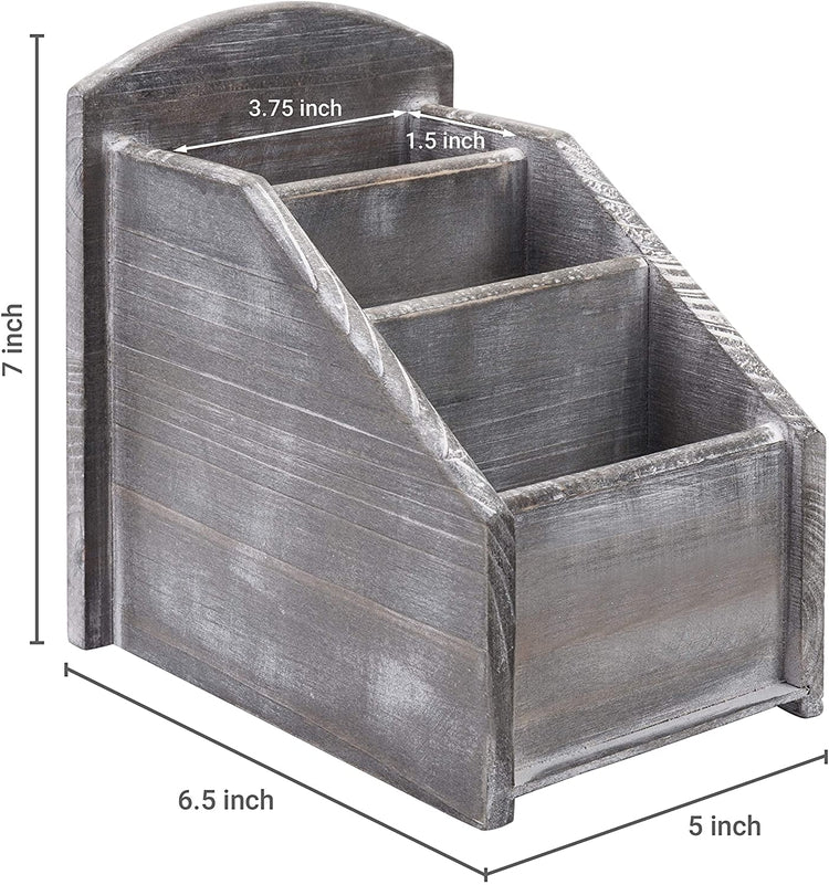 3 Slot Gray Remote Control Caddy with Whitewashed Wood Finish, Media Storage Holder Rack-MyGift