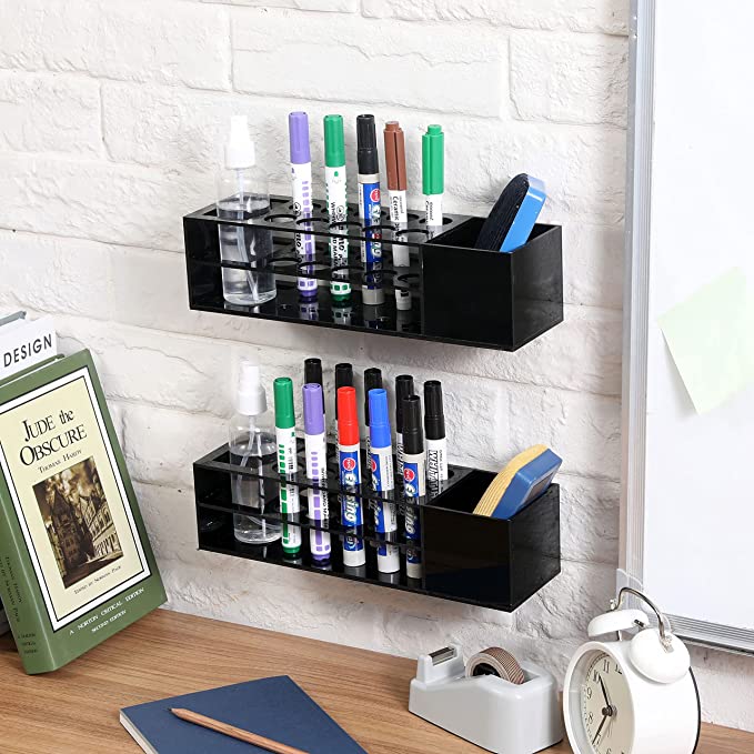 Black Clear Acrylic Whiteboard Marker and Accessories Holder, Wall Mounted Dry Erase Marker Storage Rack, Set of 2-MyGift