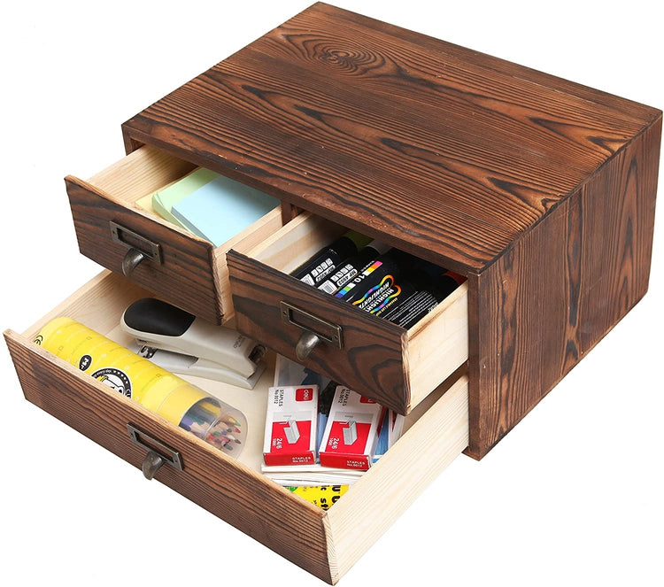 3 Drawer, Dark Brown Wood Office Storage Cabinet, Small Jewelry Organizer-MyGift