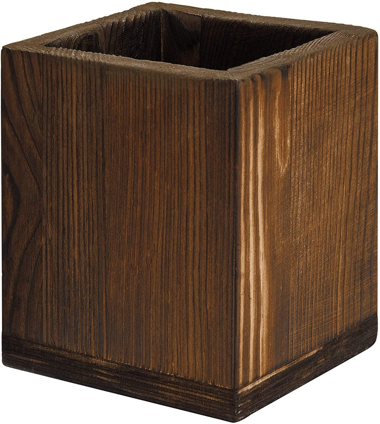 Dark Brown Wood Desktop Pen & Pencil Holder Cup, Office Supply Caddy-MyGift