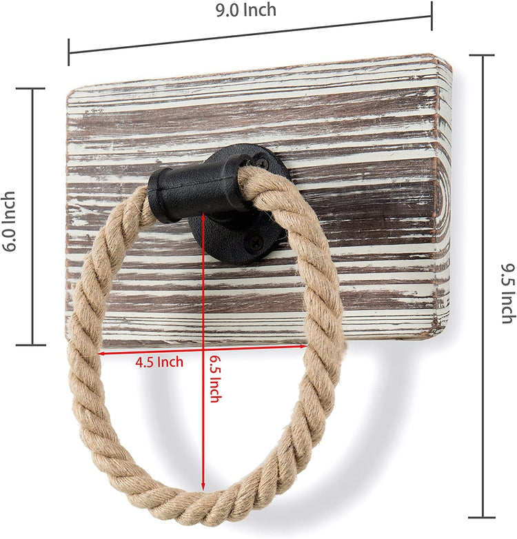 Set of 2 Urban Rustic Wall-Mounted Torched Wood & Rope Towel Rings, Industrial Towel Ring-MyGift