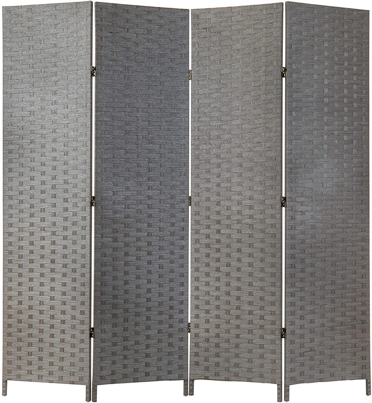 4-Panel Vintage Gray Woven Seagrass Folding Room Divider-MyGift
