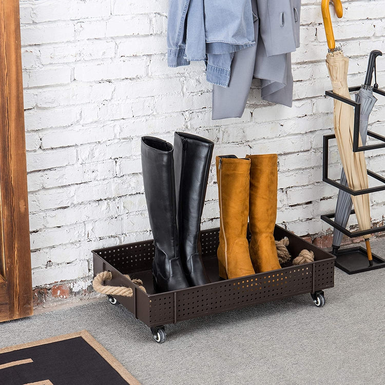 Industrial Brown Metal Rolling Shoe and Boot Cart Rack – MyGift