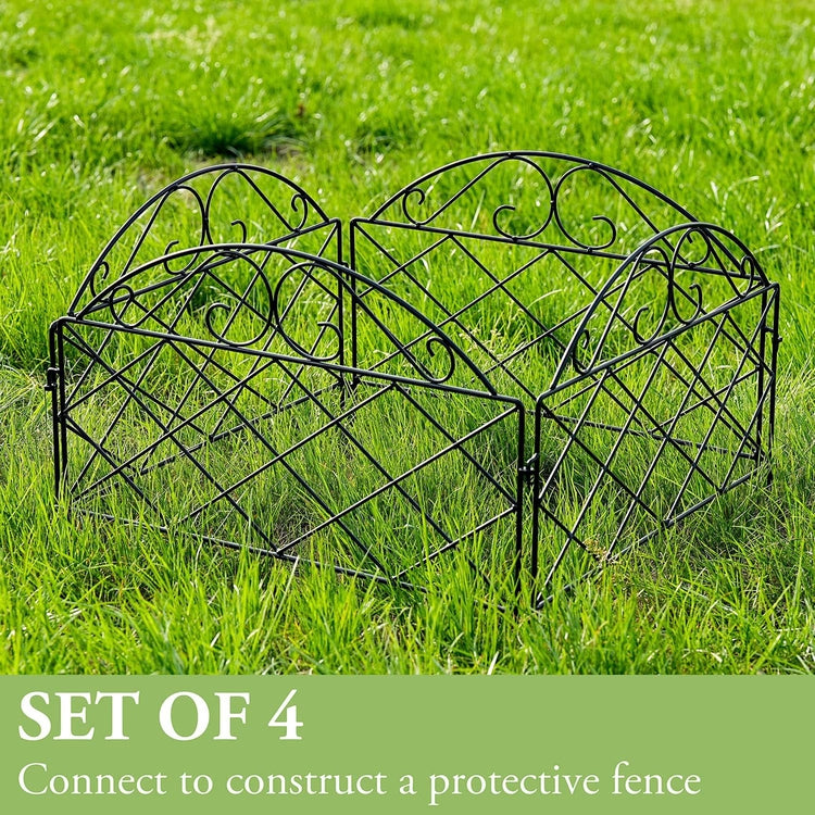 Set of 4, Scrollwork Matte Black Metal Wire Linking Trellis, Lattice Support Stakes for Climbing and Crawling Plants-MyGift