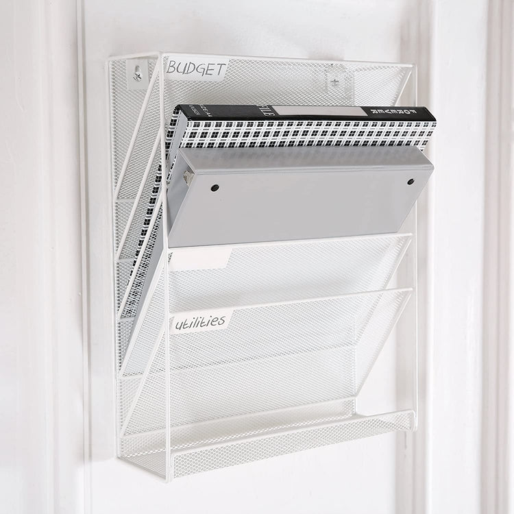 White, Wall-Mounted Magazine Rack, 5 Slot Hanging Document Filing System-MyGift