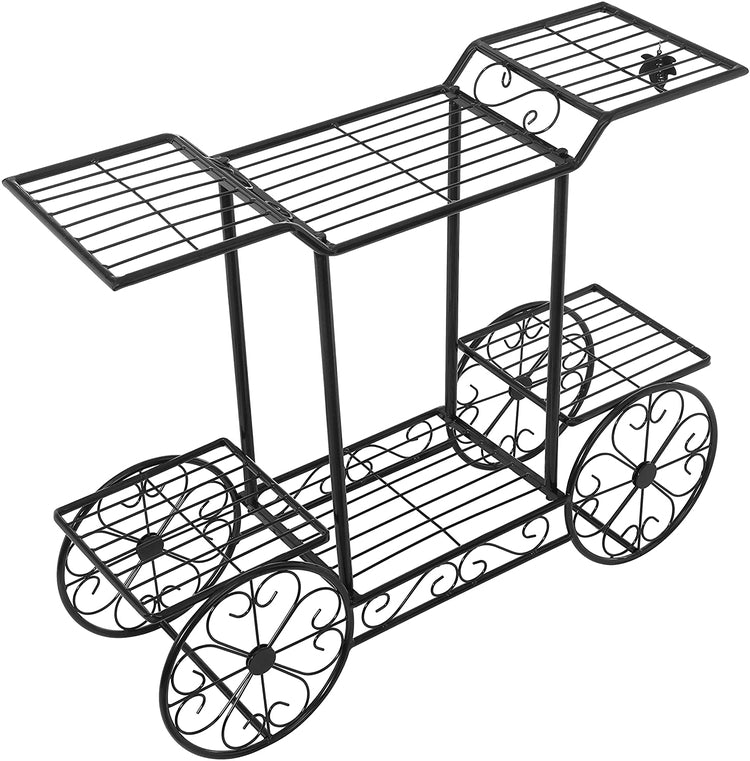 6 Tier Black Metal Garden Cart Planter Display Stand, Indoor Flower Pot Organizer Rack-MyGift