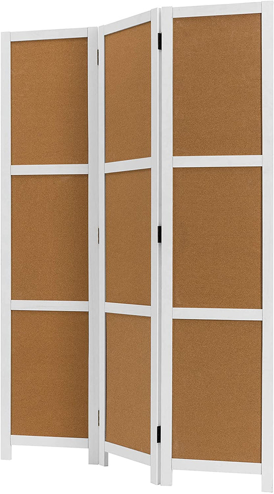 3 Panel Corkboard Style White Wood Framed Folding Room Divider-MyGift