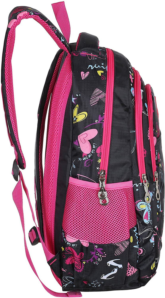Black, MGgear 19-Inch Hearts & Butterflies Print Girls' Student Backpack-MyGift