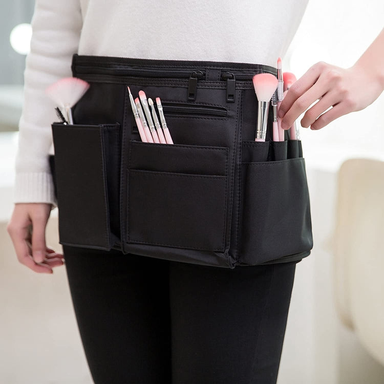 Professional Hairdresser Canvas Waist Apron, Multiple Pocket Hair Salon Tools Cosmetic Organizer, Black-MyGift