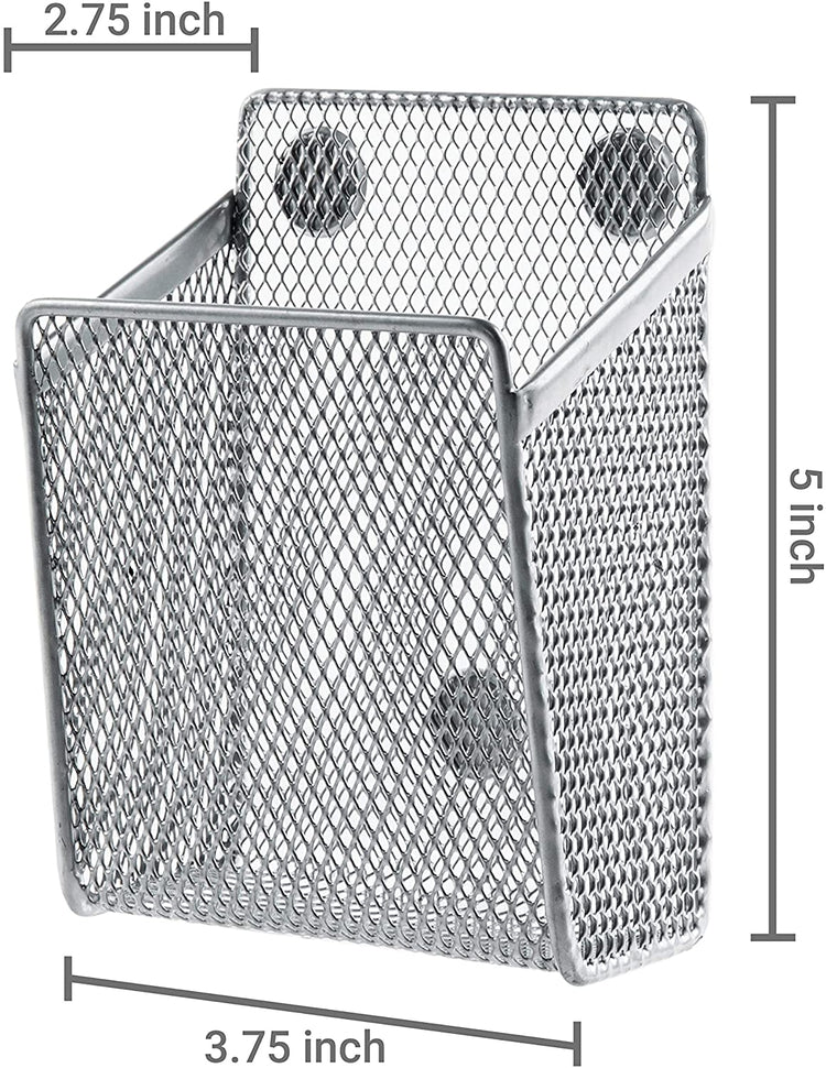 Set of 3, Silver Wire Mesh Magnetic Storage Baskets, Office Supply Organizers-MyGift