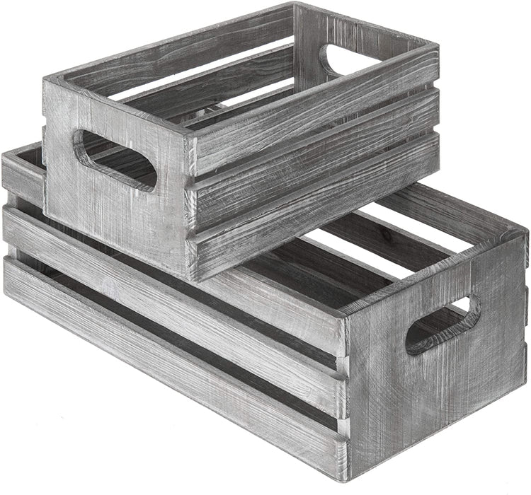 Set of 2, Light Gray Wood Nesting Boxes, Storage Crates with Handles-MyGift