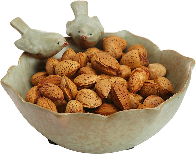 Decorative 2 Birds Garden Design Ceramic Green Serving Bowl, Jewelry Tray, Candy & Nut Dish-MyGift