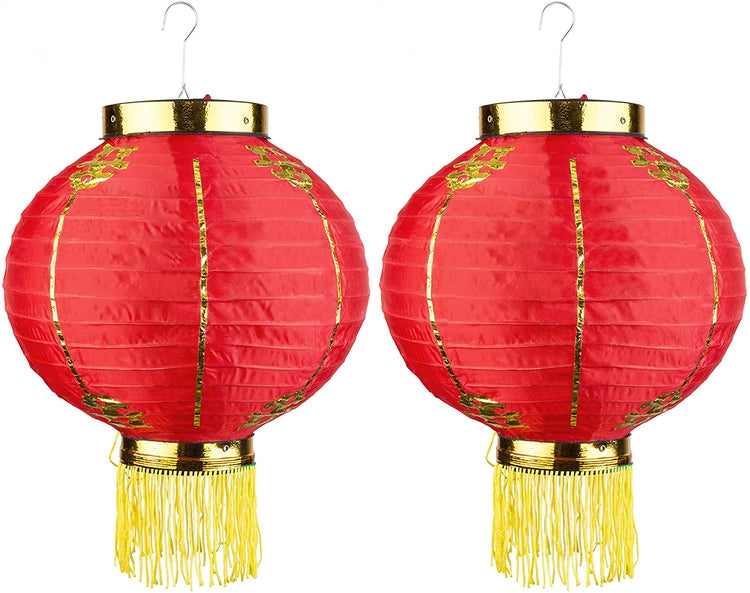 Set of 2 Decorative Red Silk Fabric Hanging Lantern Lamps-MyGift