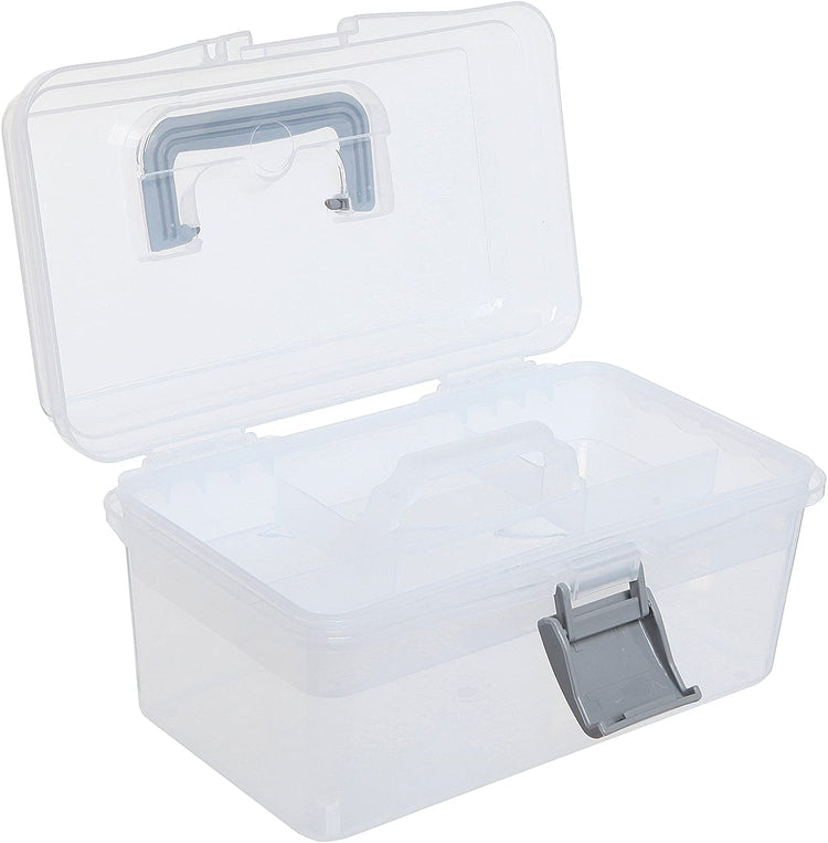 Clear Gray Multipurpose First Aid, Arts & Craft Supply Case, Storage Container Box with Removable Tray