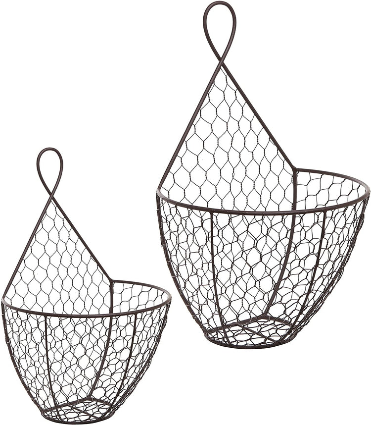 Brown Chicken Wire Wall Mounted Metal Baskets, Set of 2 MyGift