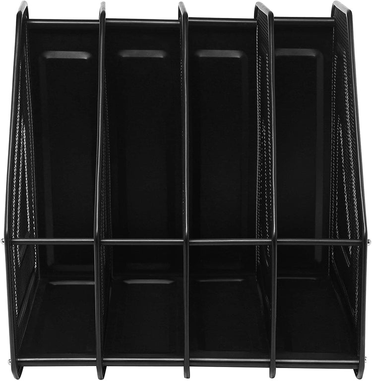 4 Compartment, Black Metal Mesh Document and File Organizer Rack, Heavy Duty Magazine Holder-MyGift