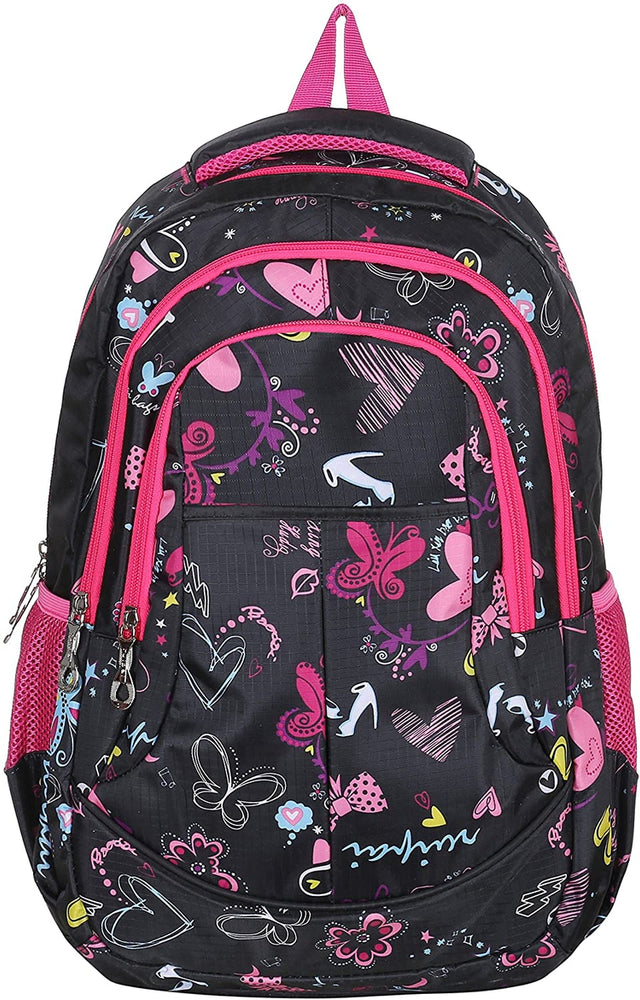 Black, MGgear 19-Inch Hearts & Butterflies Print Girls' Student Backpack-MyGift