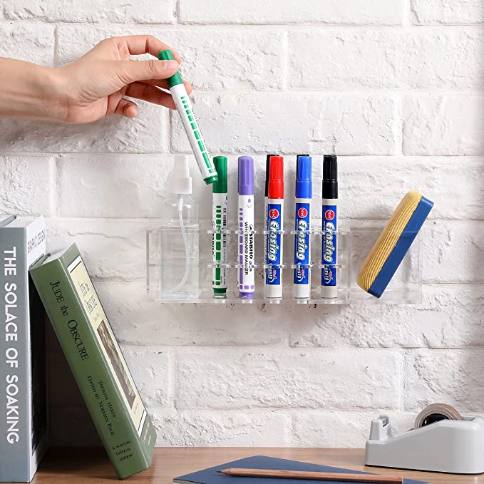 Wall Mounted Clear Acrylic Whiteboard Marker and Accessories Holder, Dry Erase Marker Storage Rack-MyGift