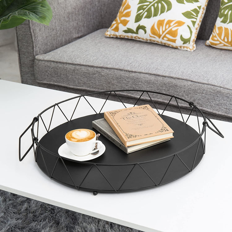 Geometric Metal Wire Round Serving Tray with Handles-MyGift