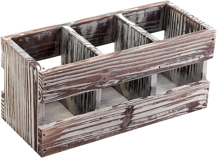 Torched Wood Desktop Office Supplies with 3-Compartments, Caddy Desk Organizer Storage Holder-MyGift