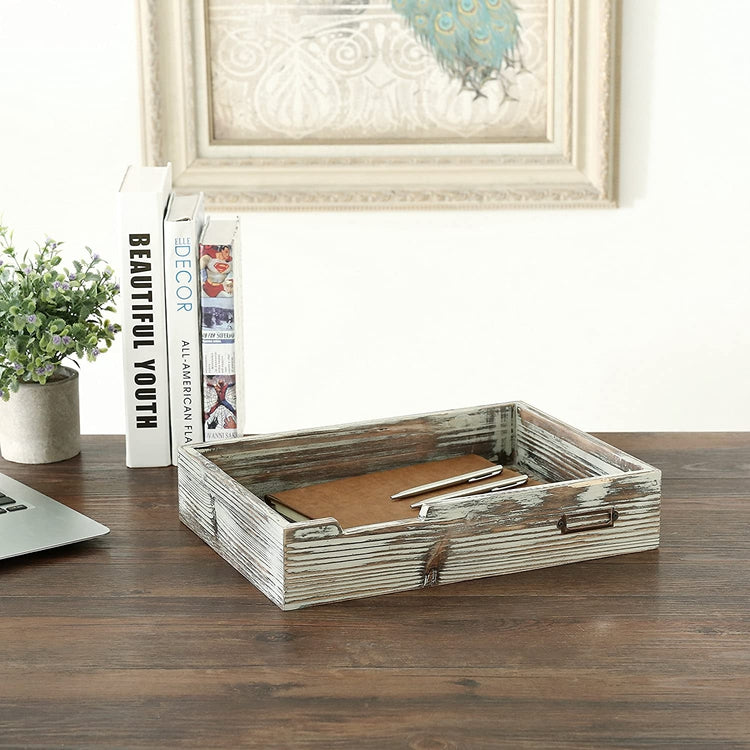 Torched Wood Stackable Drawer-Style Paper File and Document Storage Tray with Label Holder-MyGift