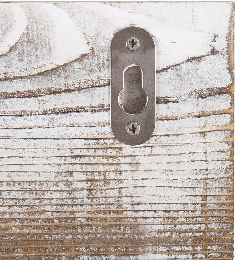 Whitewashed Wood Organizer with Glass Vase & 4 Key Hooks, Wall Mounted Entryway Rack-MyGift